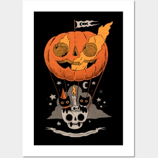 Pumpkin ballon travel cats Posters and Art